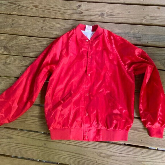 CARDINAL Vintage 50's 60's USA Made RED Satin Jacket Lined Windbreaker Sz.Large - Picture 2 of 15